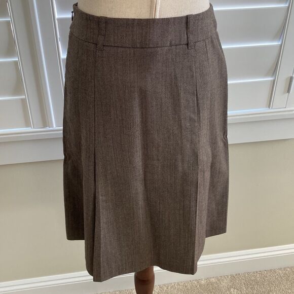 Sz 0 Ann Taylor LOFT tweed brown wool pleated skirt - Picture 3 of 9